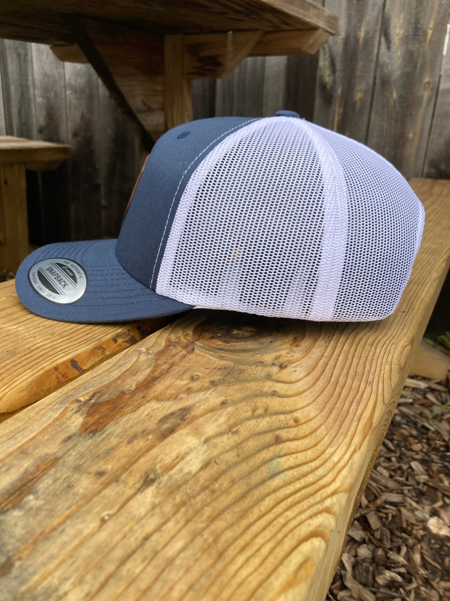 Trucker Hat - Navy Leather Shield